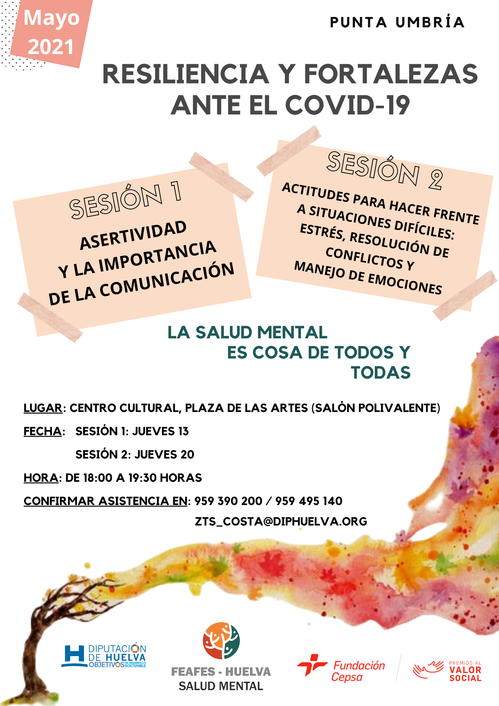 El Ayuntamiento de Punta Umbría organiza junto con la Diputación las Jornadas que FEAFES desarrollará en el municipio los jueves 13 y 20 de mayo